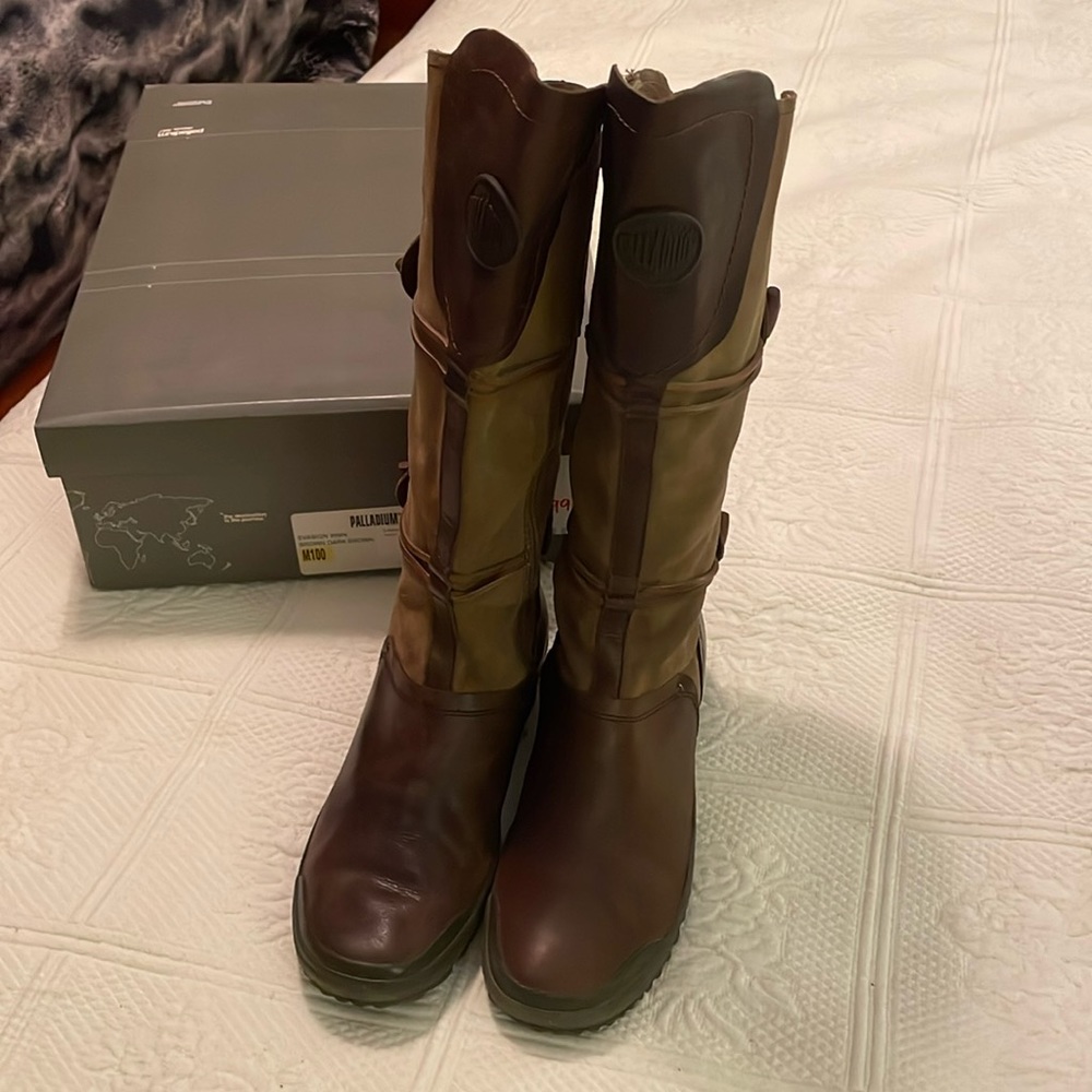 Palladium full zip leather boots, made in France neutral medium brown, size 10